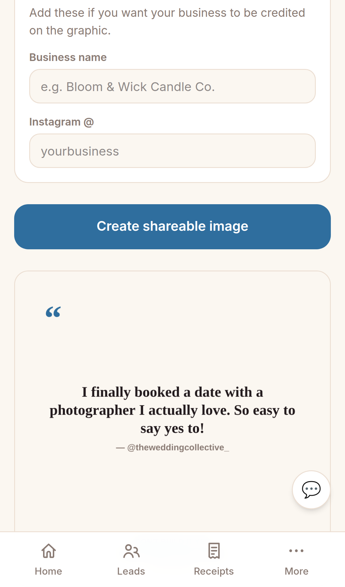 A generated shareable testimonial graphic made from a saved quote